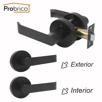 

Probrico Black Door Handles with Adjustable Latch Front back Levers Interior Home Door Handle Keyless Passage lock for Aisle