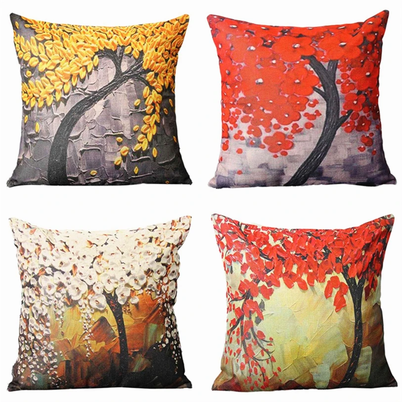 

Pillow Cases 45*45CM Vintage Tree Print Pillow Cases Linen Blend Pillow Cover Multi Floral Square Pillowcase Wholesales 40D21