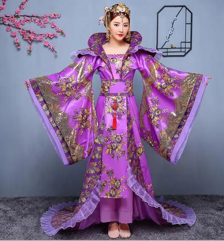 Новинка, женский костюм, hanfu, платье со шлейфом, Женская Китайская традиционная одежда, китайская черная женская одежда, Женский костюм для сцены, по телевизору - Цвет: purple