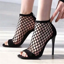 JIANBUDAN Sexy super high banquet women's sandals Mesh hollow suede sandals Mature Female Roman style high heel sandals 35-40 mature temptation mysterious sexy fashion ultra high documentary shoes black roman style hollow out super high heels