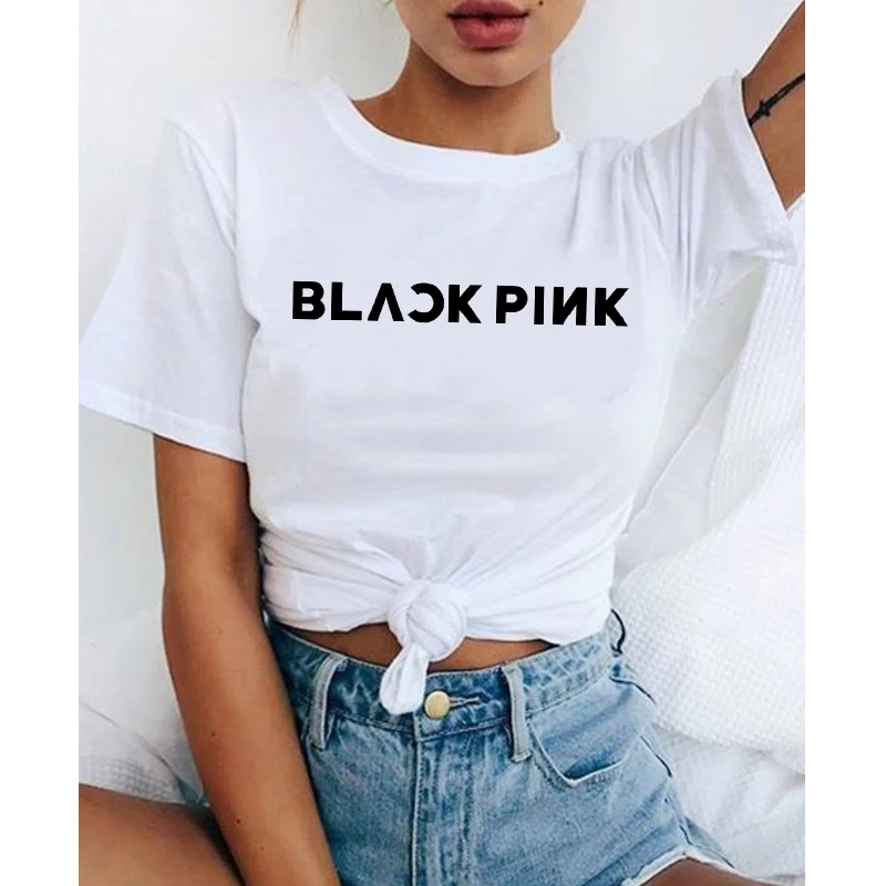 Mamamoo ateez ikon nct 127 детская одежда женская футболка loona рубашки Топ черно-розовый Графический корейский - Цвет: BP--B
