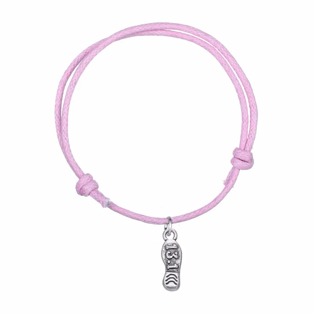 Dawapara Handmade Adjustable Korean Wax Cord Chain Bracelet Charm Bangle Message Marathon Running shoe 13.1 mile Fashion Jewelry