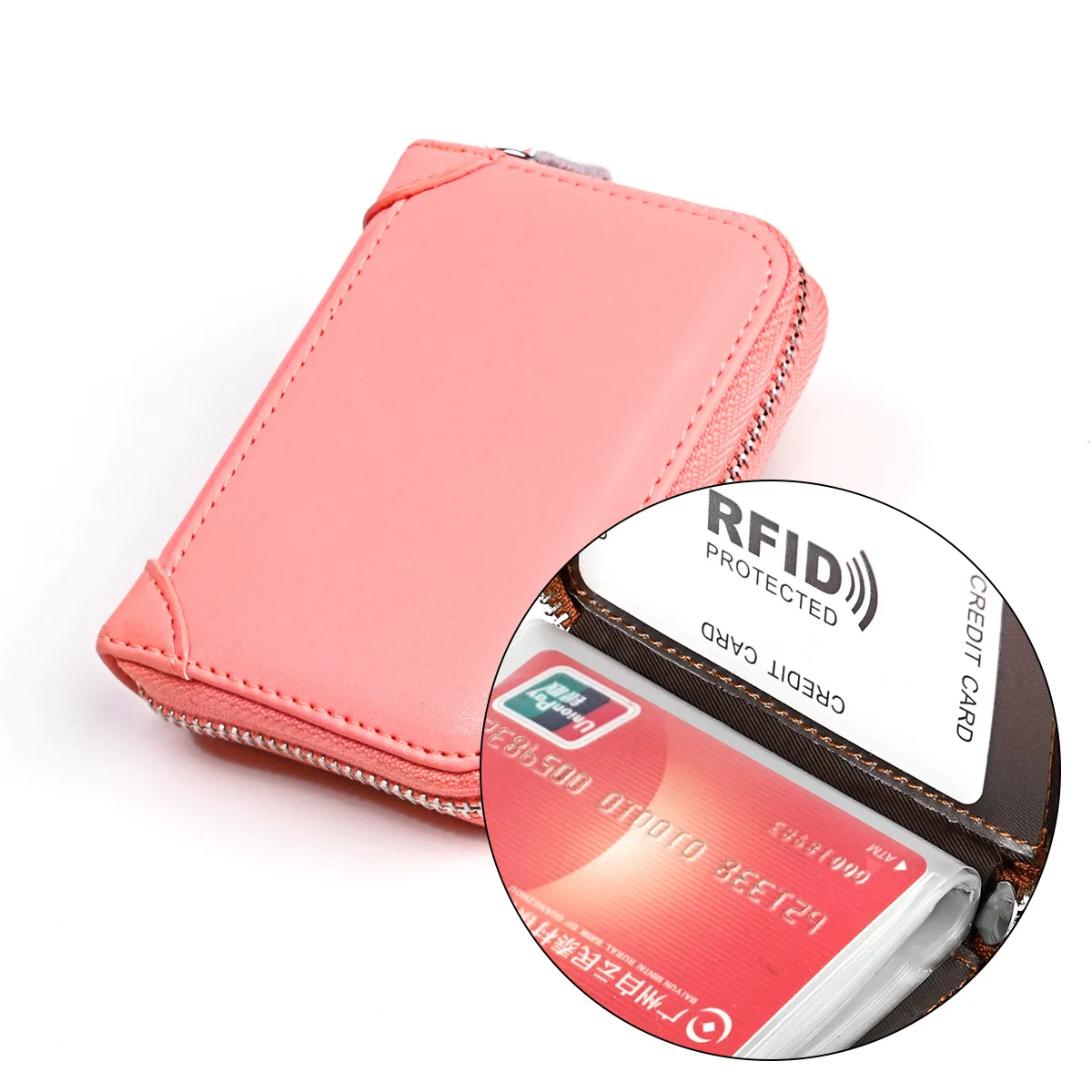 Women Business Card Holder Cow Leather Card Wallet Prevent RFID Female Credit Card Holder New Arrival Porte Carte Tarjetero Muje - Color: pink