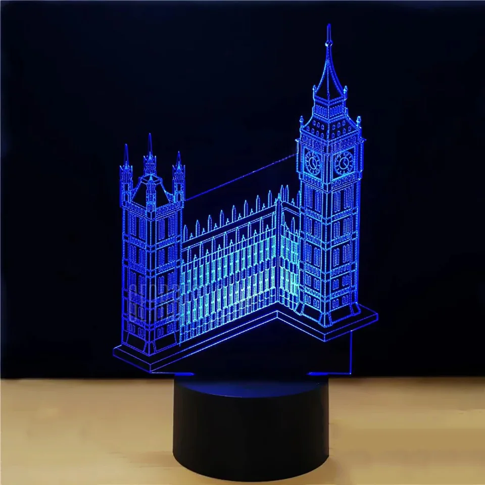 7 цветов 3D Визуальный Башня Биг Бен моделирования зданий светодиодный ночник дети USB нажатием кнопки настольная лампа Спальня прикроватный