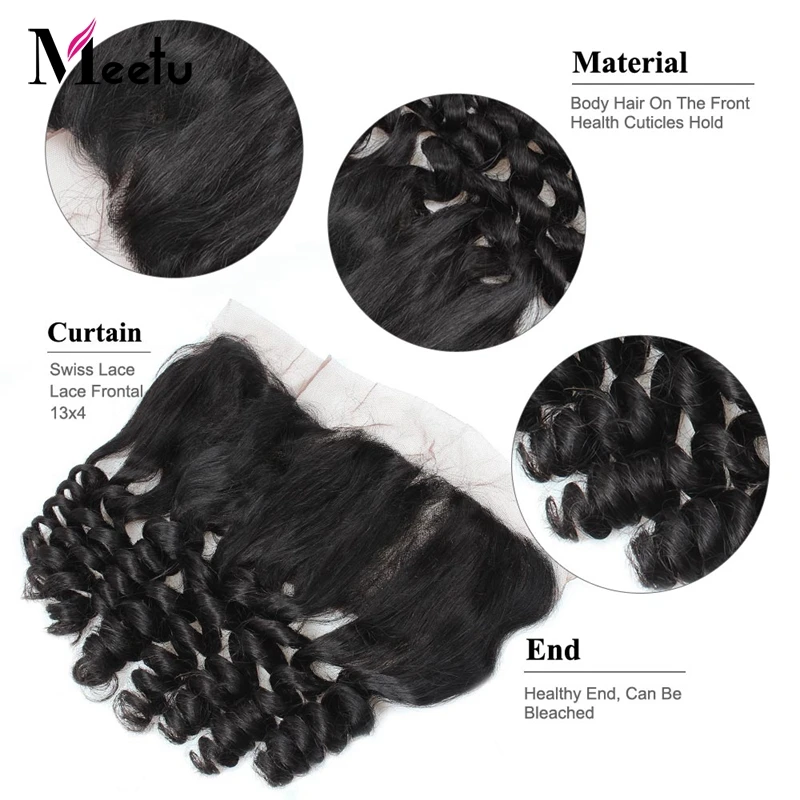 Meetu 4PCS Malaysian Loose Wave Bundles With Frontal 100% Human Hair Ear to Ear Lace Frontal Closure With Bundles Non Remy