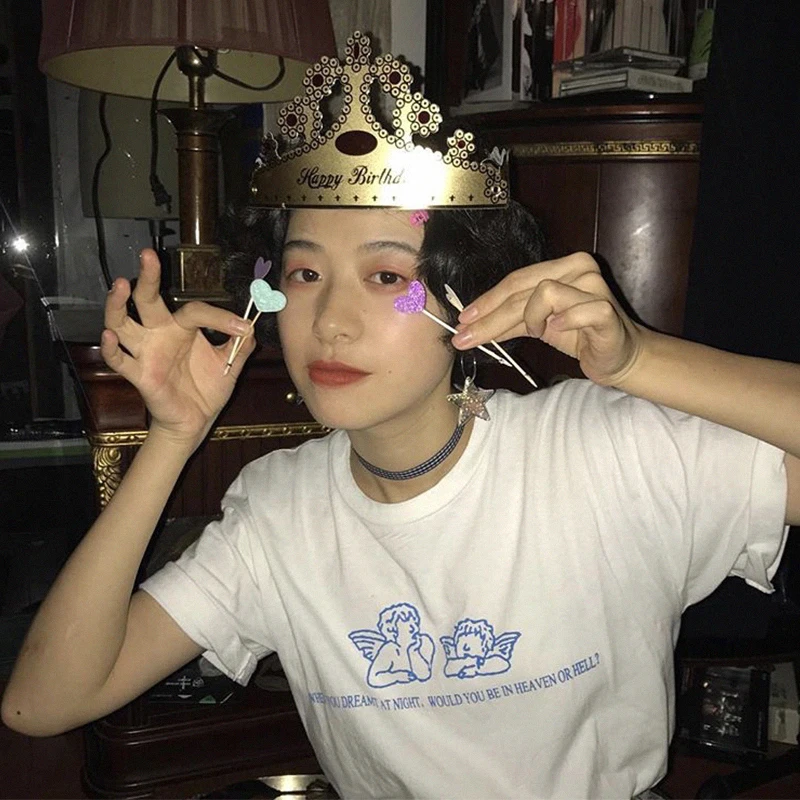 

When you dream at night would you be in heaven or hell personality letter angel print New summer female casual Harajuku T-shirt