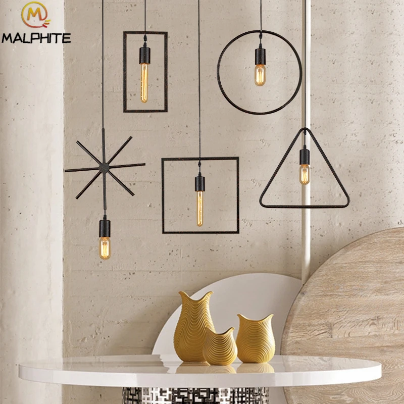 

Metal Geometrical pattern pendant lights Simple Iron Black hanging LED Pendant Lamp For Dining Room Decoration lighting fixtures