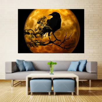 

Forbeauty Canvas Painting Wall Art Halloween Moon Raven Spray Printing Waterproof Ink Home Decor Oil Paintings Abstract Single