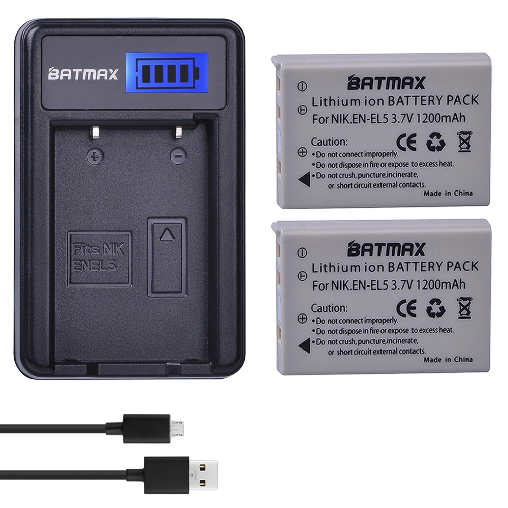 Batmax 2 шт. EN-EL5 батарея EN EL5 ENEL5 + ЖК-Зарядное устройство USB для NIKON Coolpix P530 P520 P510 P100 P500