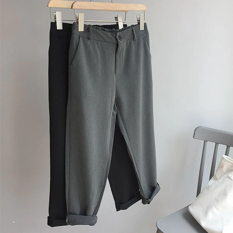 2018 Solid Women Casual Pants Straight Elastic Waist Work Office