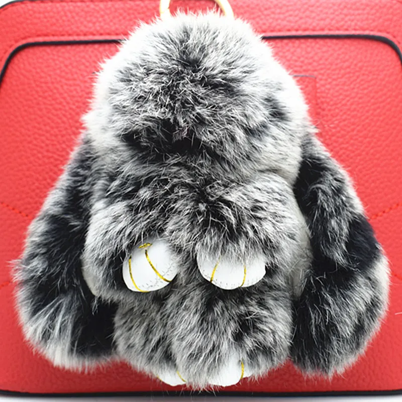 

2017 new trinket pompom keychain bunny keychains on bag rabbit fur Keychain fur pom pom charms for bags anime