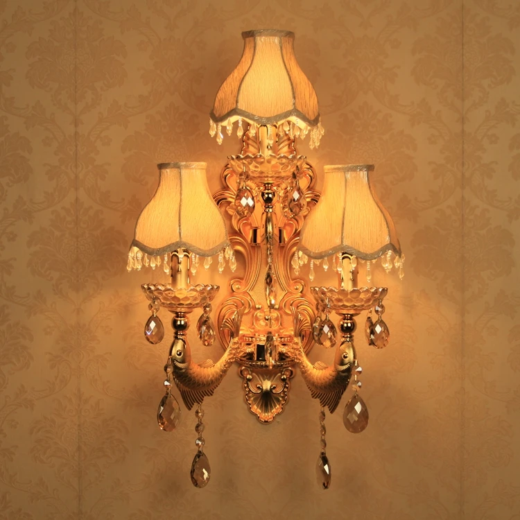 

Hallway large gold wall lights modern Indoor crystal wall lamp with fabric lampshade LED wall Sconce restaurant bedside light
