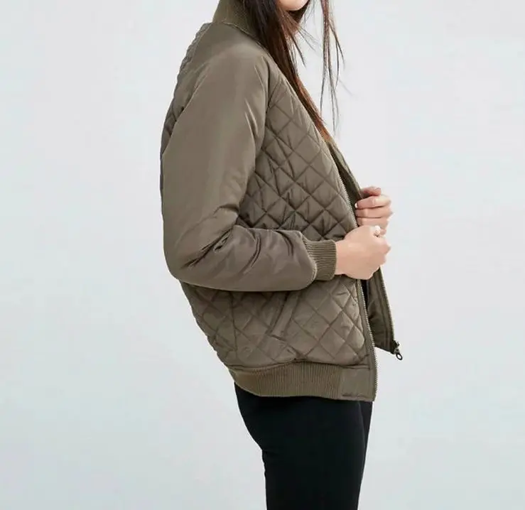 캔디 색상 V 넥 퀼트 퀼트 재킷 짧은 얇은 패딩 야구 폭격기 코트 조종사 새로운 유행 여성 겉옷 Top 4 Color