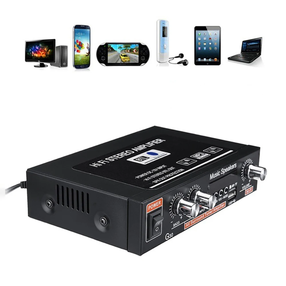 Автомобильный аудио усилитель мощности G30 HIFI Bluetooth FM радио плеер Поддержка SD USB DVD MP3 с пультом дистанционного управления