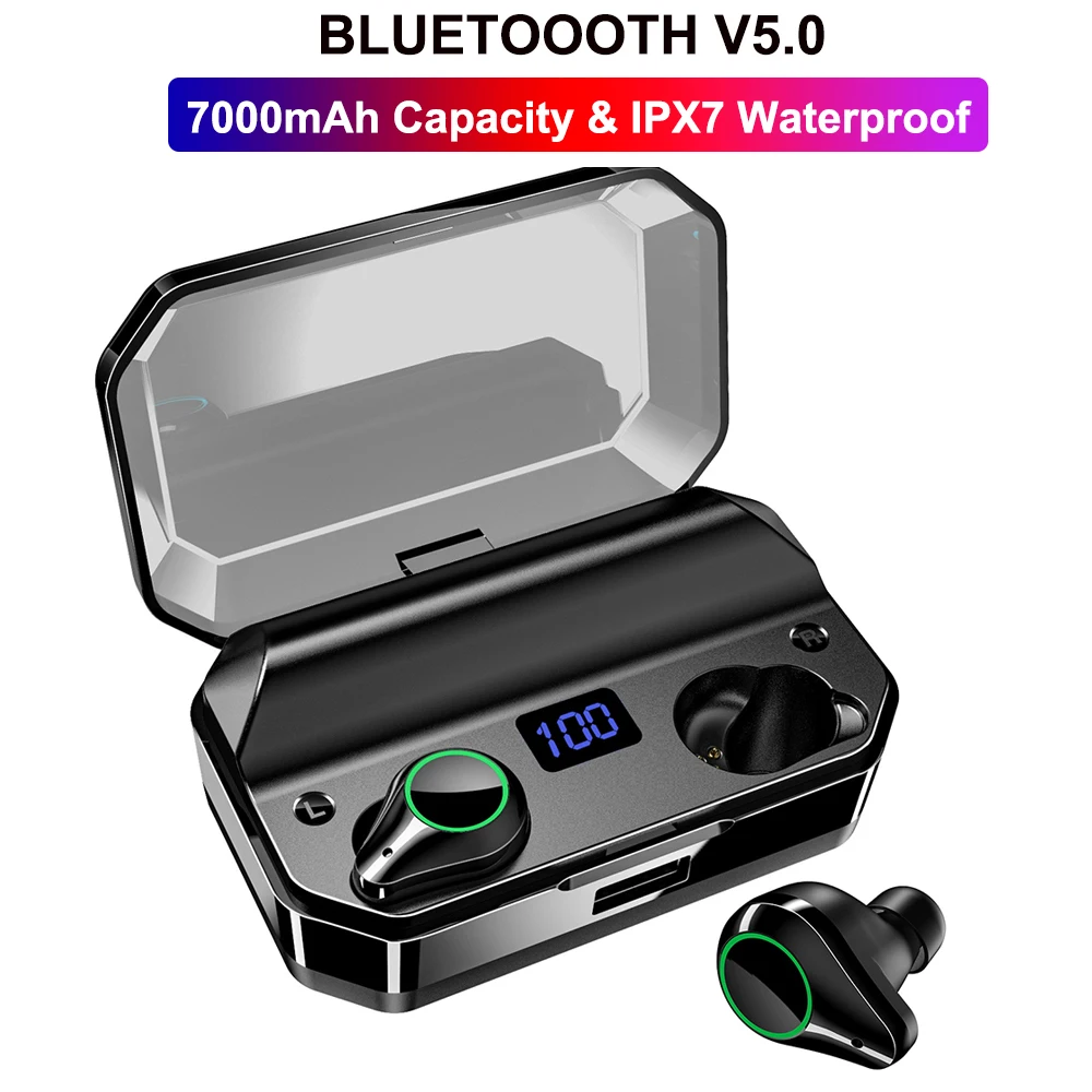 

T9 TWS Mini Bluetooth 5.0 Earphones Stereo Noise Reduction True Wireless Earbuds Sport Headset IPX7 Waterproof Earphone 7000mAh