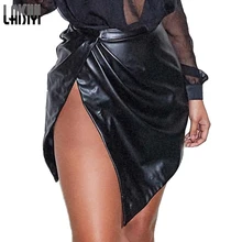 LAISIYI черные женские юбки из искусственной кожи женские сексуальные Клубные платья Сплит ассиметричный, с высокой талией Мини Короткая юбка панк ASSK20185