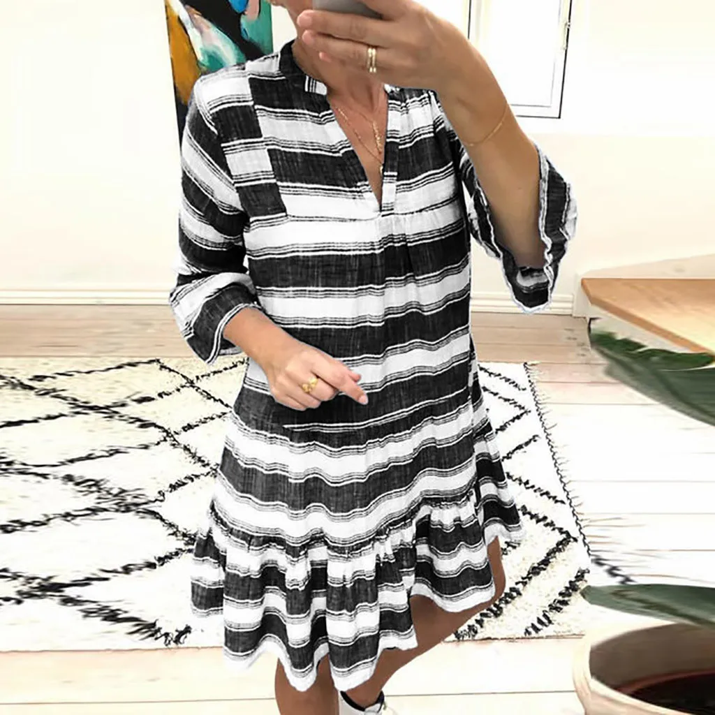JAYCOSIN Sexy Women Summer Dress Long Sleeve Striped A-Line Holiday Party Short Mini Dress Summer New Dresses Vestidos Verano