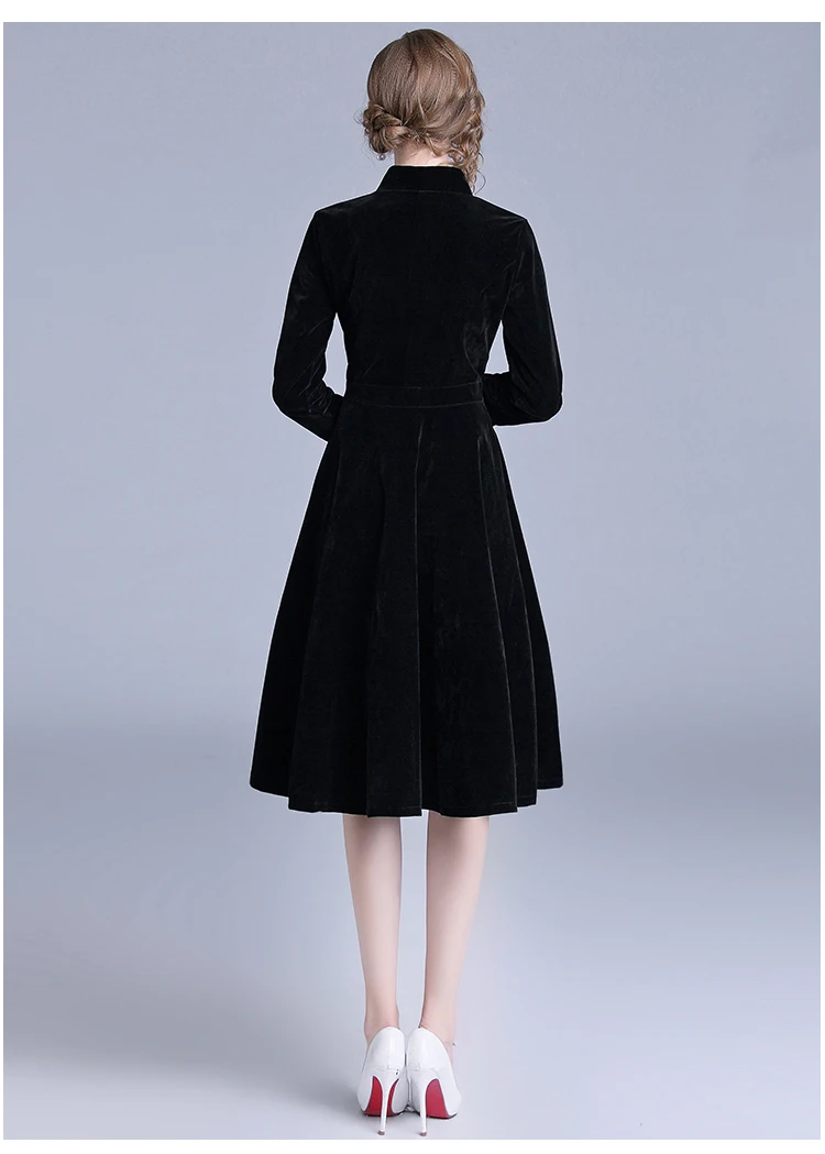 Винтажное бархатное черное офисное платье с длинным рукавом, зимние женские платья, Новое поступление, миди вечерние платья Zomer Jurk K307