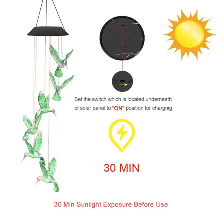 Color Change LED Solar Lamp Solar Wind Chime Light Six Hummingbird Waterproof Outdoor Garden Yard Patio Decor LED Solar Light solar lights for sale