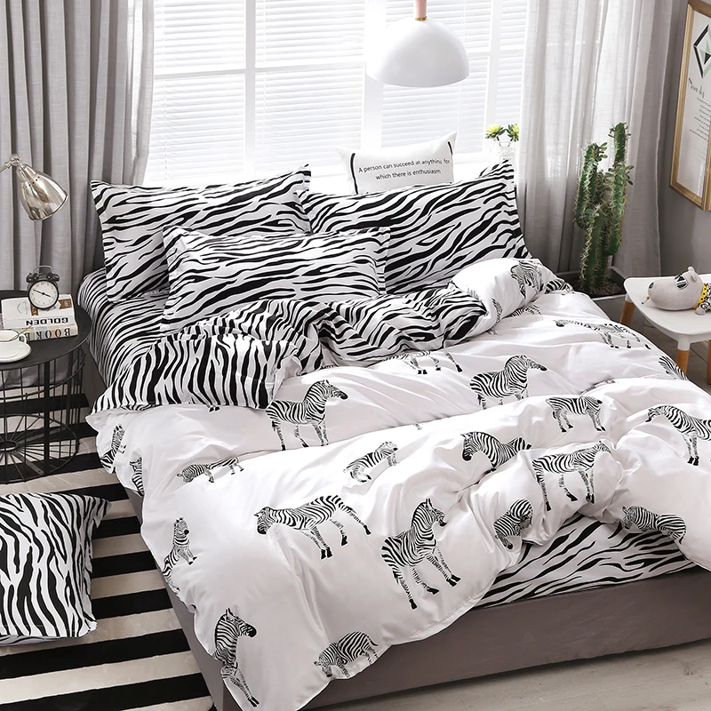 

A7 New Zebra Pattern Bedding Set Bed Linings Duvet Cover Bed Sheet Pillowcases Cover Set For 1.2/1.5/1.8/2/2.2m Bed