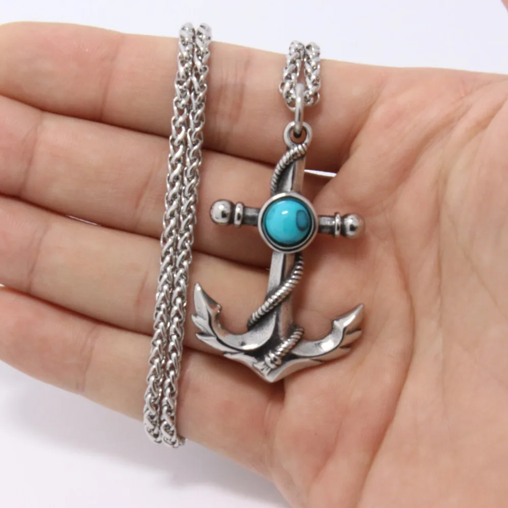 

2018 new stainless steel exquiste boat anchor pendant fashion 316l stainless steel men women jewelry Two-color stone