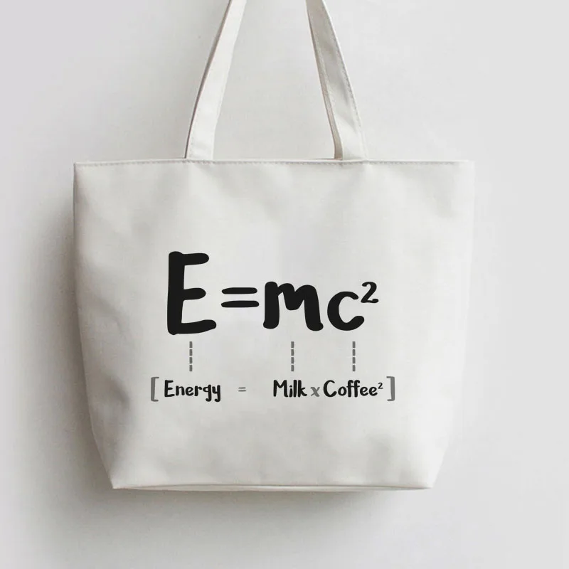 E MC2 молочный X Кофе Холст сумка для покупок с персонажем из мультфильма и