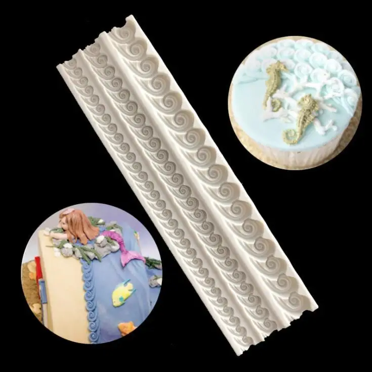 

Strip Lace Wave Pattern Sea Water Spray Border Embosser Mold Cake Decoration Tool Silicone Fondant Sugar Craft Molds