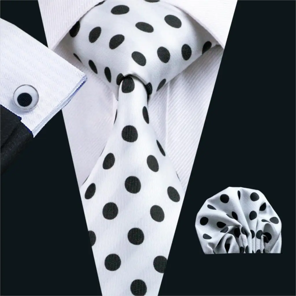 FA-1057 мужские галстуки в белый горошек Шелковый жаккардовый галстук Hanky набор запонок галстуки для мужчин деловые Свадебные вечеринки