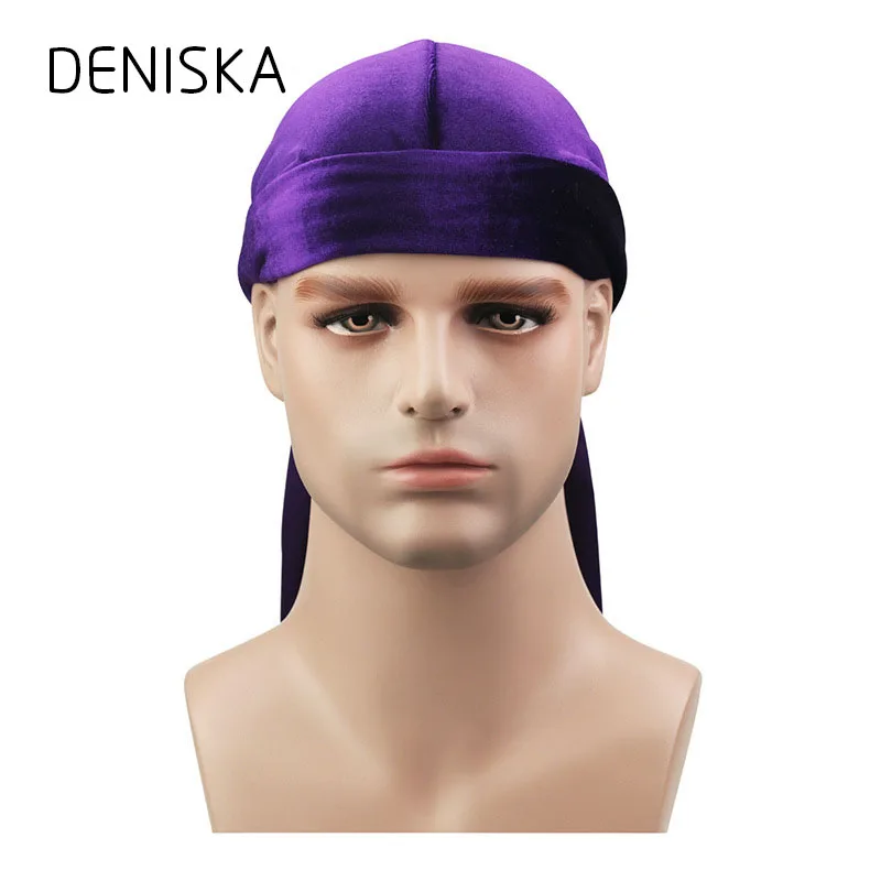 2018 New Luxury Men's Velvet Durags Bandana Turban Hat Wigs Doo Durag Biker Headwear Headband