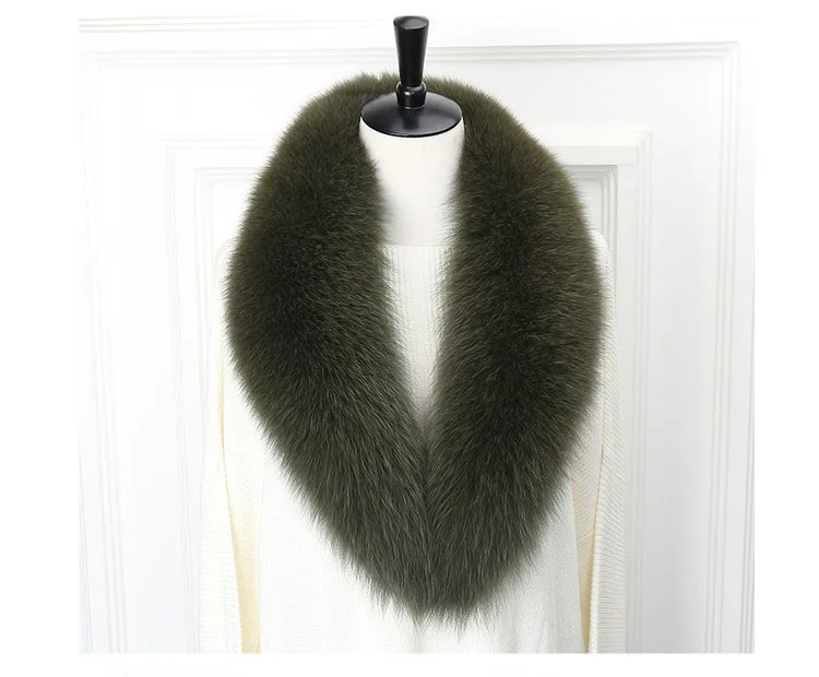 olive green Ms. MinShu длинный шарф с лисьим меховым воротником съемный шарф из натурального Лисьего меха Зимний женский шарф из лисьего меха модная меховая шаль женская - Цвет: olive green