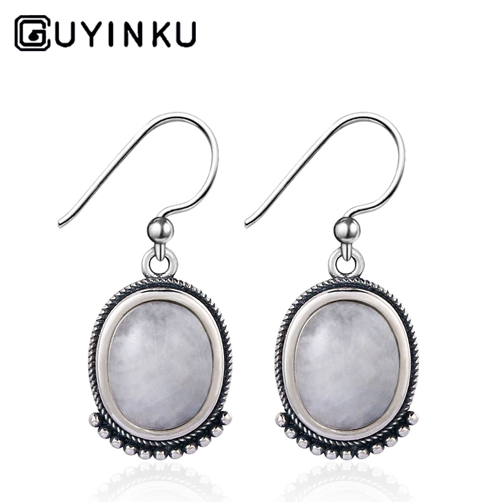 

GUYINKU 925 Sterling Silver Jewelry Natural Moonstone 8X10MM Cute Korean Pendant Earrings Ladies Party Gift Jewelry Wholesale
