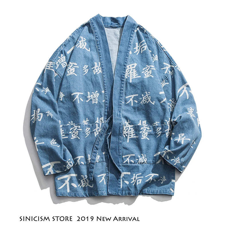 Sinicism Store Men Black Kimono Jackets 2019 Mens Letter Streetwear Denim Jacket Male Chinese Hip Hop Wind Breaker Plus Size