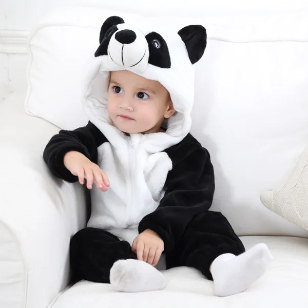 Baby Cartoon Romper Newborn Hooded Infant Clothing Boys Girls Pajamas Animal Onesie Jumpsuit Panda Costumes Flannel Baby Rompers