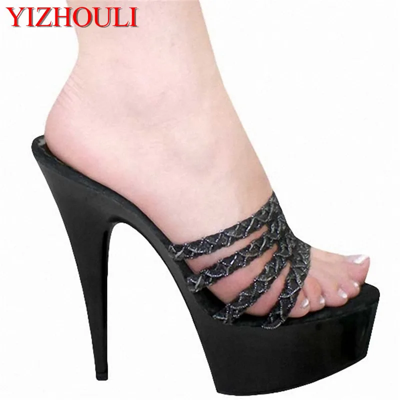 

2018 New Design Women's Sexy Slippers 15cm High-heeled Fur Shoes Rome Style Platforms Dance Shoes