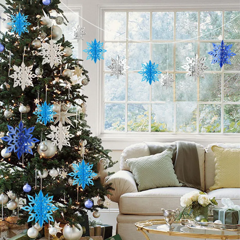 

6 Pcs/Set 3D Hollow Snowflake Hanging Ornaments Cardboard New Year's Christmas Decorations for Home Party Decoration