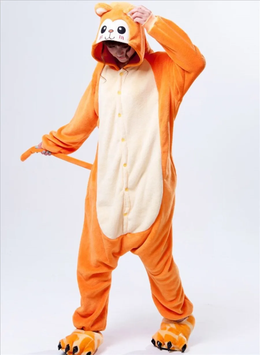 Winter Unisex Adult Animals Sleep Coat Pajamas Full Cosplay Women Orange Monkey Pyjama Pajama