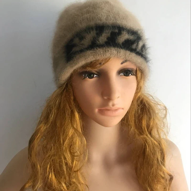 

LOVELYDONKEYwomen mink cashmere Ladies hand knitting hats Winter warm knitting cap free shipping M1007