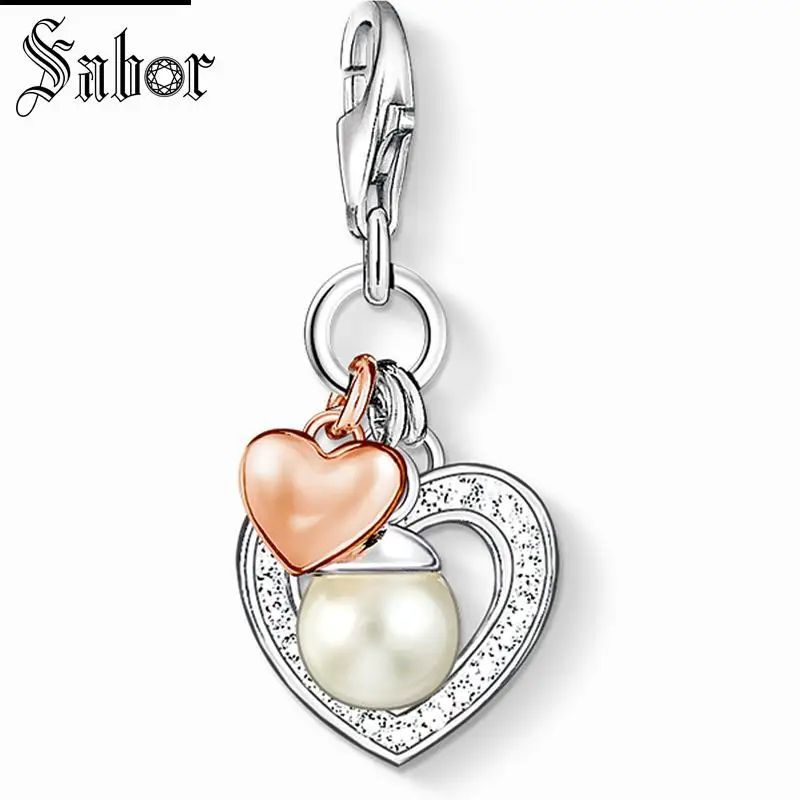 

thomas Hearts with Pearl Charm Pendant,Europe Jewelry For Women Girl,2019 Gift 925 Sterling Silver Fit Bracelet jewellery charms