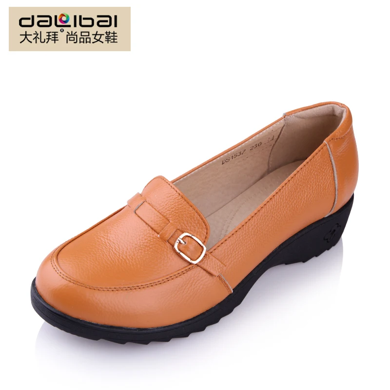 Hot sale Autumn women genuine leather flat shoes comfortable flats ballet buckle slip on women ...