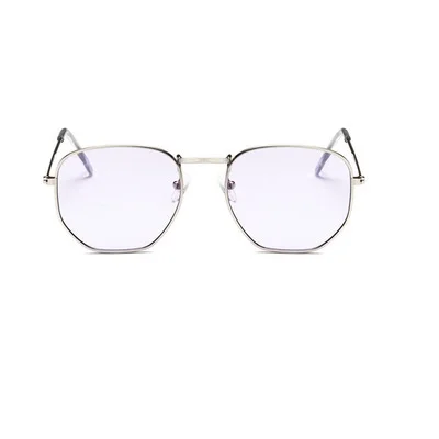 Винтажные прозрачные солнцезащитные очки, оправа для женщин и мужчин,, Ретро стиль, оптические очки для глаз, оправа для мужчин, шестигранные солнцезащитные очки, Oculos lentes de sol mujer - Цвет оправы: Silver clear purple