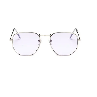 Silver clear purple Винтажные прозрачные солнцезащитные очки, оправа для женщин и мужчин,, Ретро стиль, оптические очки для глаз, оправа для мужчин, шестигранные солнцезащитные очки, Oculos lentes de sol mujer - Цвет оправы: Silver clear purple