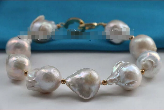 

8.5" Genuine Natural 19mm White Baroque Reborn Keshi Pearl Bracelet 14KGP #f2426!@^Noble style Natural Fine jewe SHIPPING 5.25