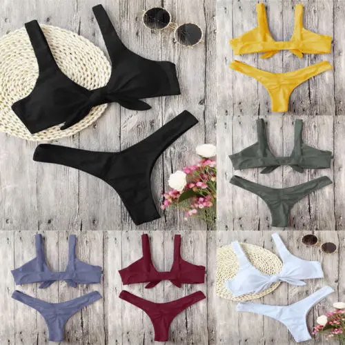 

2018 NEW Womens Bandage Push Up Padded Bra Bikini Set Bowknot Triangle Bathing Suit Beach Summer Swimwear Swimsuit Beachwear