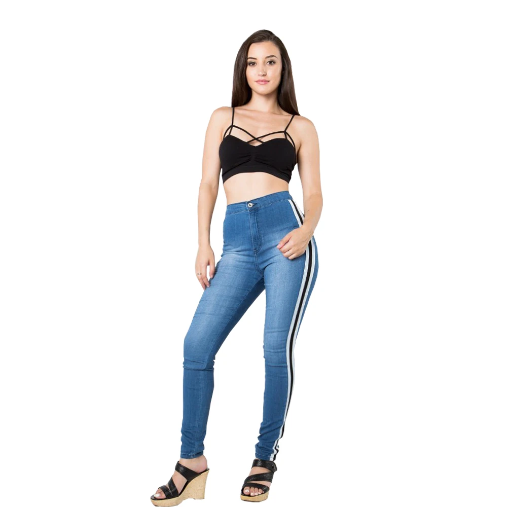 

New Women's Blue Wash Jeans Slim Hip Skinny Thin Elastic Wild Feet Pants Two Elastic Bands S--2XL size