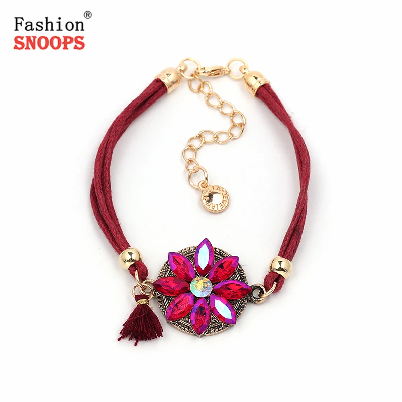 

NEW Fashion Vintage Charm Chain Crystal Statement Bracelet Jewelry Flower Bracelets & Bangles