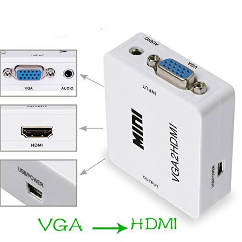 Кабель преобразователь Basix VGA HDMI с аудиоадаптером 1080P адаптер VGA2HDMI аудиоадаптер