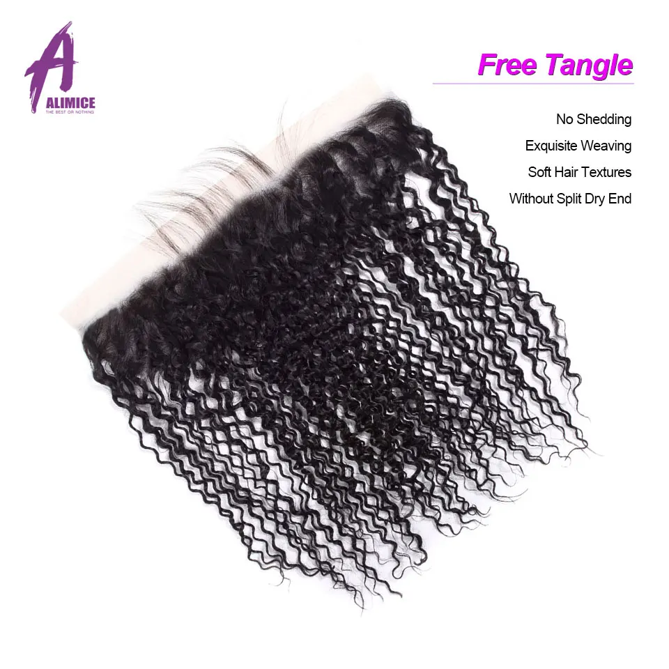 ALIMICE Hair Brazilian Curly Lace Frontal 13x4 Ear to Ear Pre Plucked Lace Frontal Closure Non Remy Human Hair Closure 10-24Inch (13)