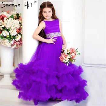 

First Communion Dresses For Girls Purple Sequined Tulle Sleeveless Plus Size Custom Flower Girl Dress 2020 Real Photo HTA0007