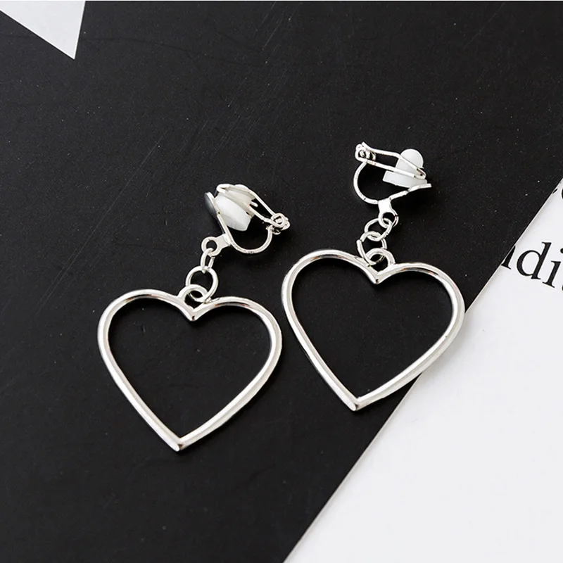 

New Hot Fashion Geometric Heart Clip On Earrings Without Piercing Brincos oorbellen Simple Statement Earrings For Women Jewelry