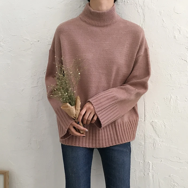 

Women's Sweater Lady Cute Kawaii Casual Ins Solid Color Turtleneck Pullover Female Harajuku Ulzzang Knitted For Women Winter